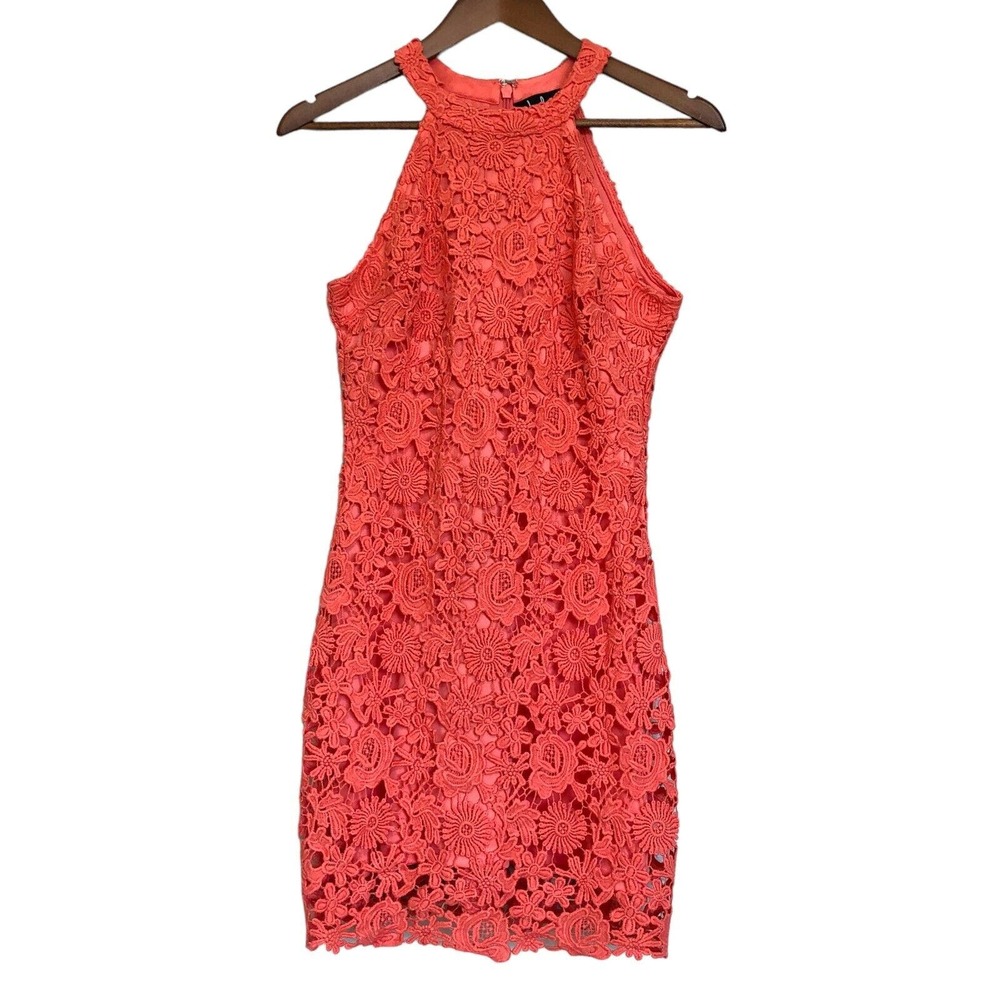 Lulu's Coral Lace Mini Dress